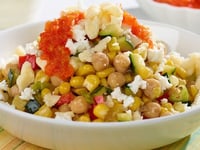 Photo de la Recette: Succotash au Maïs et à la Courge avec Fromage et Chutney de Poivrons