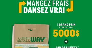 Concours Gagnez 5000$ et un an de Subway!