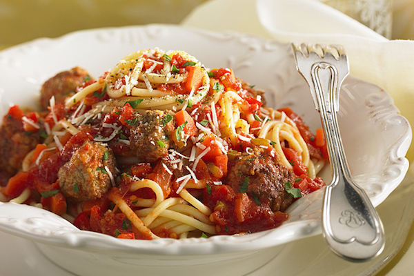 Recette Spaghetti et boulettes de veau, sauce tomate et basilic